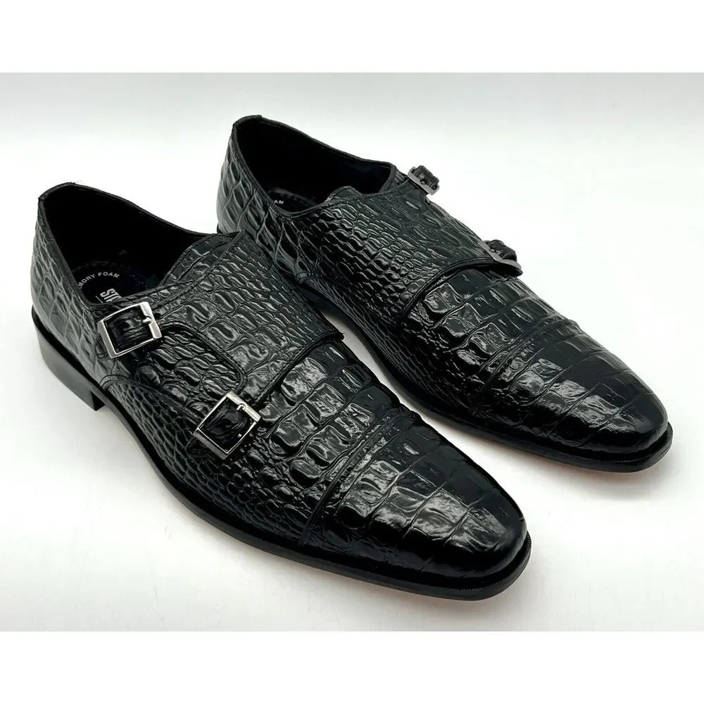 Stacy Adams Golato Black Men Size 11.5M Monk Strap Leather Croc Print - Picture 5 of 16